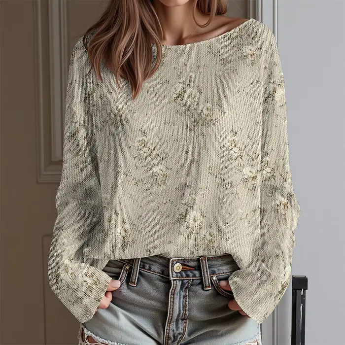 Cadeau de Saint-Valentin T-shirt floral à une épaule pour femme Coupe ample Haut à manches longues Chemisier Sweet Heart Hauts Harajuku Cottagecore