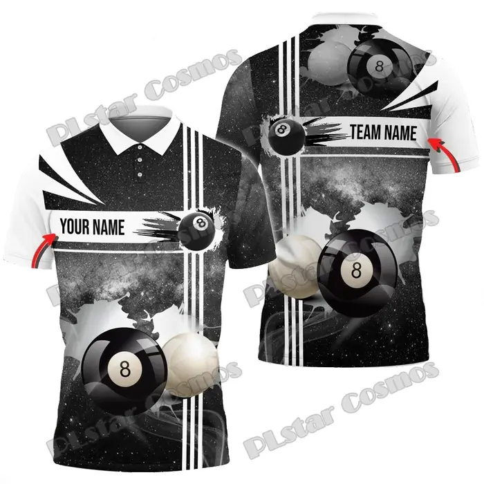 Peinture colorée Splash & Billard Art magique Nom personnalisé 3D Imprimé Polo pour hommes Été Unisexe Polo décontracté WK193