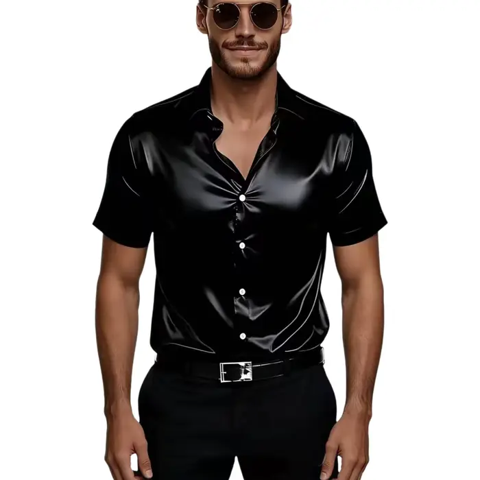 Chemise en satin de soie à manches courtes pour homme