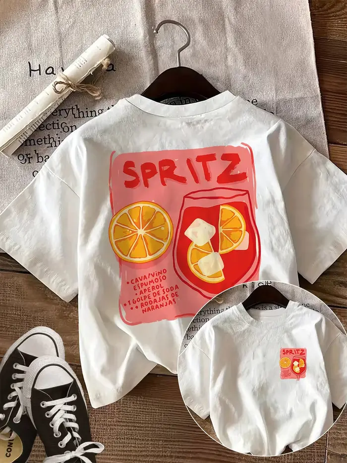 T-shirt Femme Aperol Spritz, Coton, Imprimé Graphique, Manches Courtes, Col Rond, Style Harajuku Streetwear, Été 2026, Vente Chaude