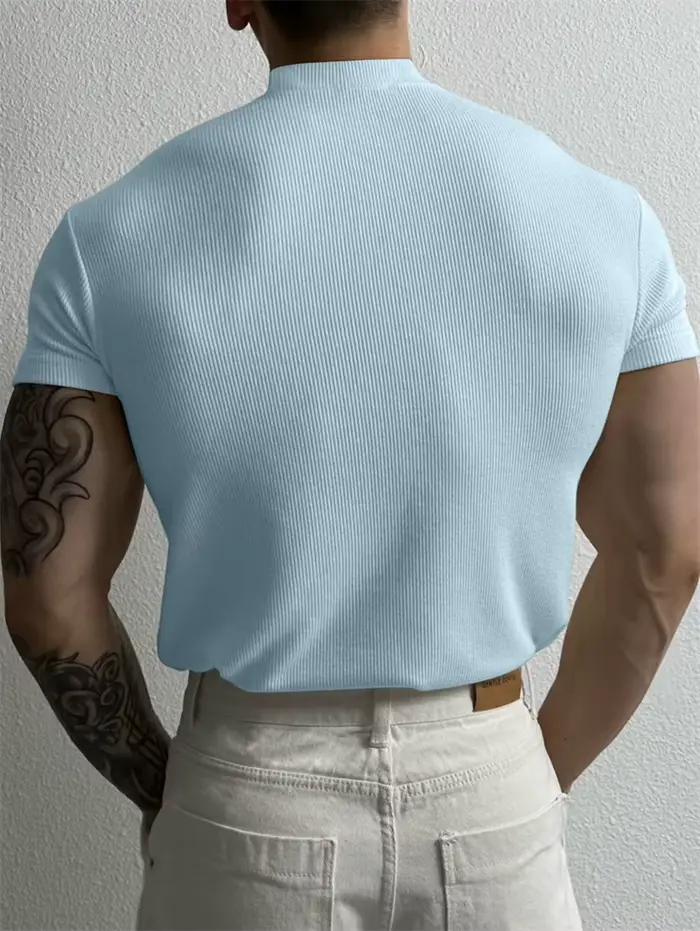 Printemps été mode hommes T-shirt petit col haut chemise à rayures à manches courtes