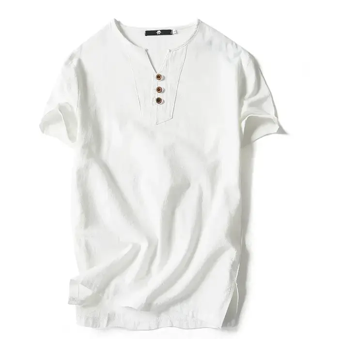 T-shirt en lin et coton à manches courtes pour homme 2026 – Léger et décontracté – Hauts et t-shirts
