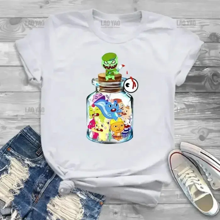 2025 été dessin animé T-shirt mignon tous les personnages joyeux arbre amis câlin dames TStudent