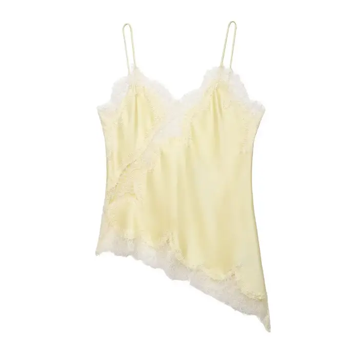 HH femmes été Sexy dentelle épissé hauts à bretelles femme mode col en v sans manches dos nu creux asymétrique ourlet haut