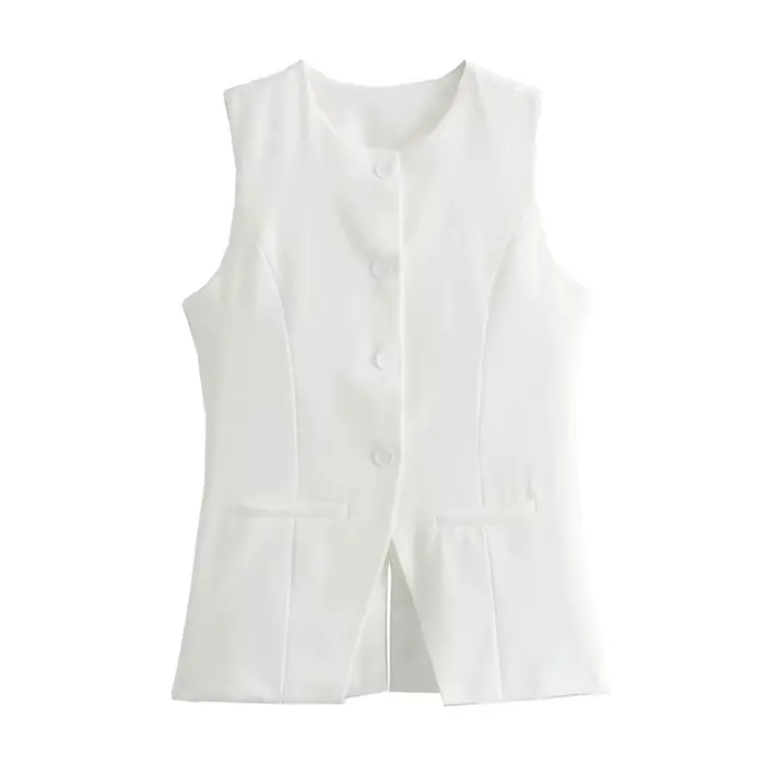 MUJER 2025 blanc gilet sans manches femmes bouton gilets d'été pour femmes veste rose gilet haut fem