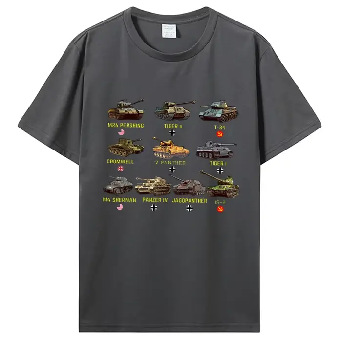 Nouveaux réservoirs M4 Sherman Panzer IV Tiger II T-34 T-Shirt hommes décontracté coton