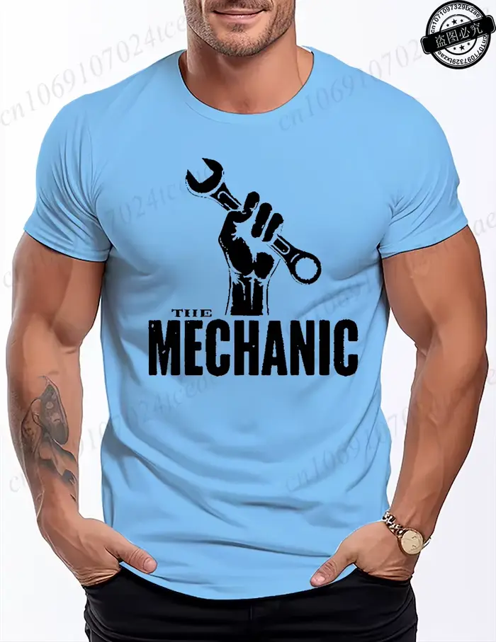 T-shirt graphique pour homme, mécanicien, réparation automobile rétro, imprimé garagiste, col rond, 