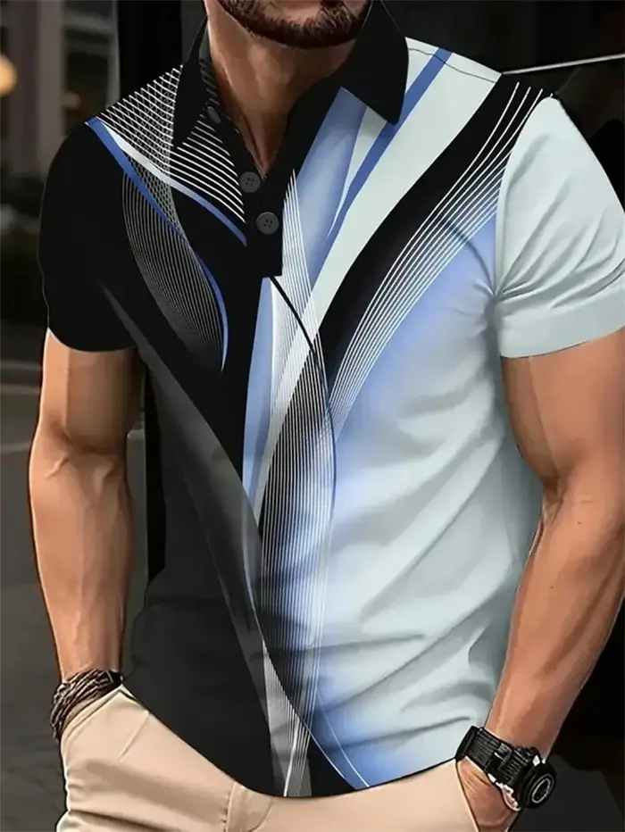 Mode ligne irrégulière motif polos pour hommes Simple tendance été 3D imprimé à manches courtes Polo décontracté surdimensionné t-shirts