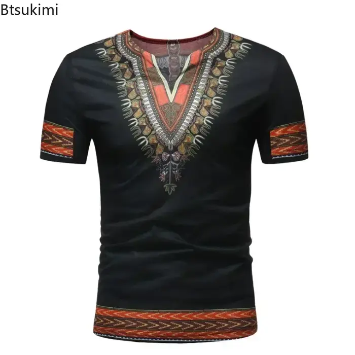2026 T-Shirts pour hommes imprimé africain à manches courtes décontracté chemises minces