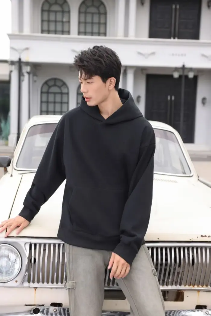 Sweat à capuche 100 % coton 480 g/m² pour homme, coupe ample, pull molletonné style urbain, printemp