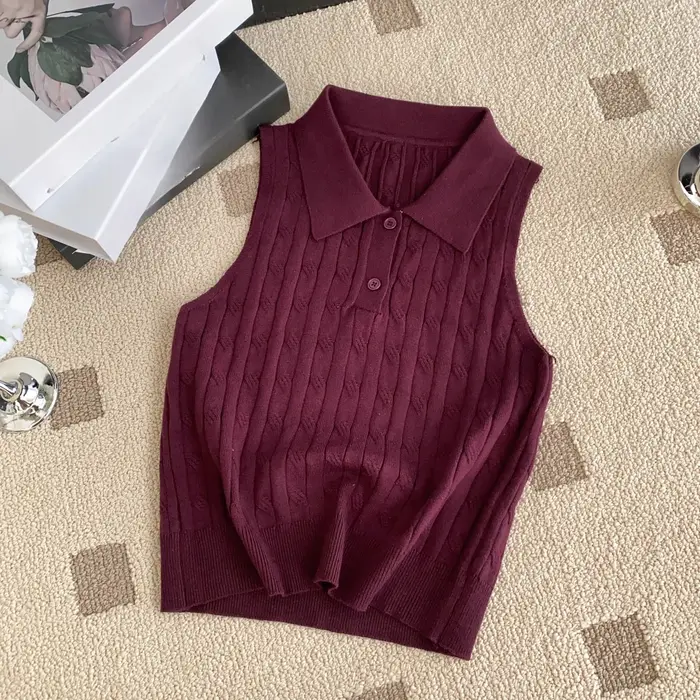 REALEFT été col Polo femmes tricoté T-shirts 2025 nouveau solide sans manches boutons tricots décont