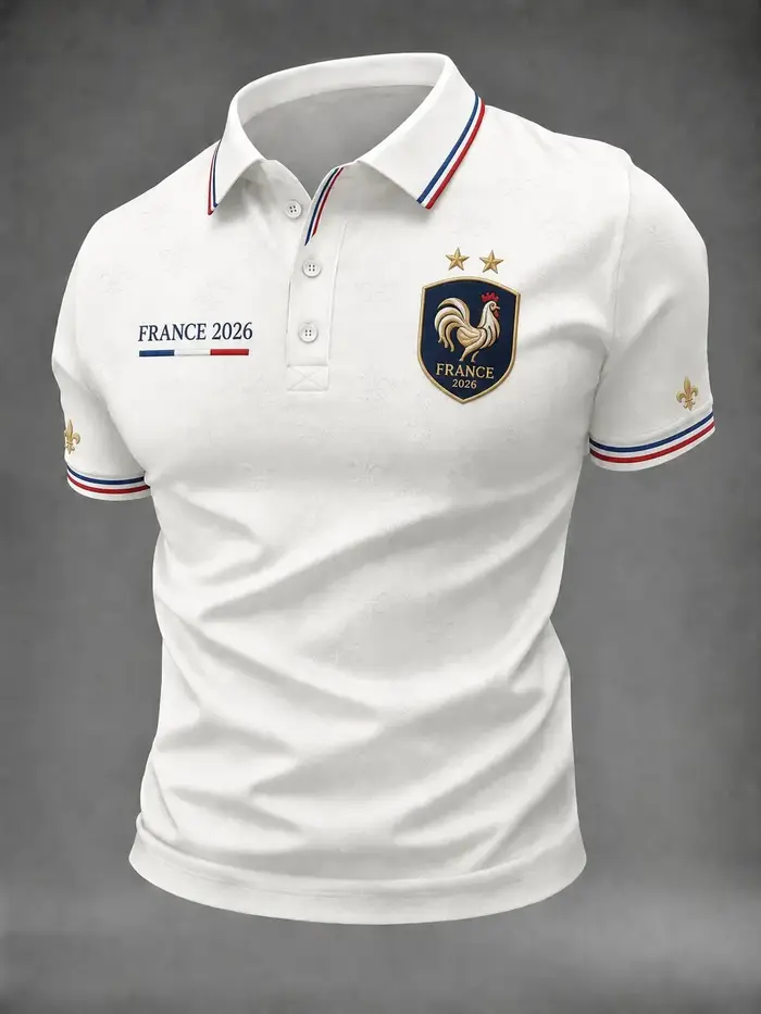 Polo de football pour supporters français édition 2026 - Impression 3D - Confortable et respirant - Convient aux hommes et aux femmes