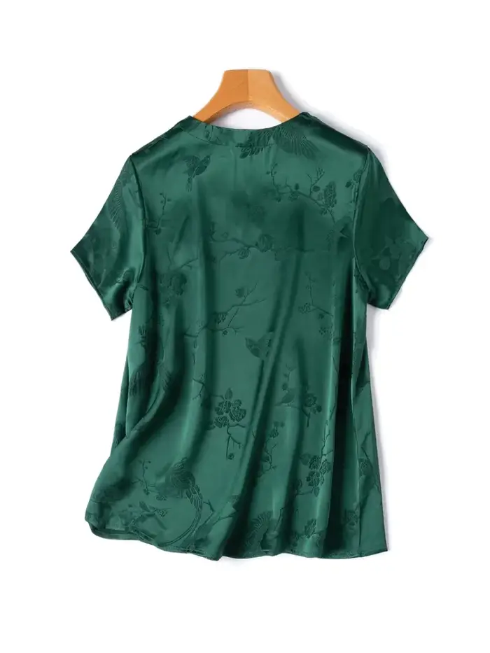 SuyaDream, T-shirt uni pour femme, 100% soie véritable, col en V, tissu jacquard, tee-shirt d'été ch