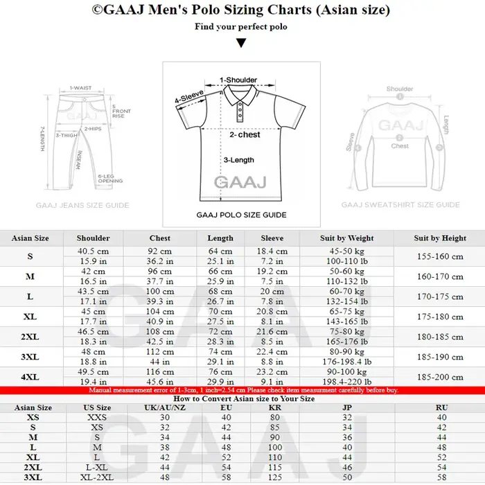 GAAJ Polo Shirt Hommes Plus Taille