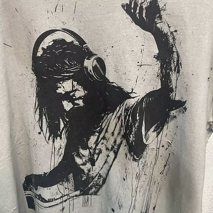 High Street sale endommagé trou dieu est un DJ débardeurs hommes femmes surdimensionné Saint manches-coupées T-Shirt
