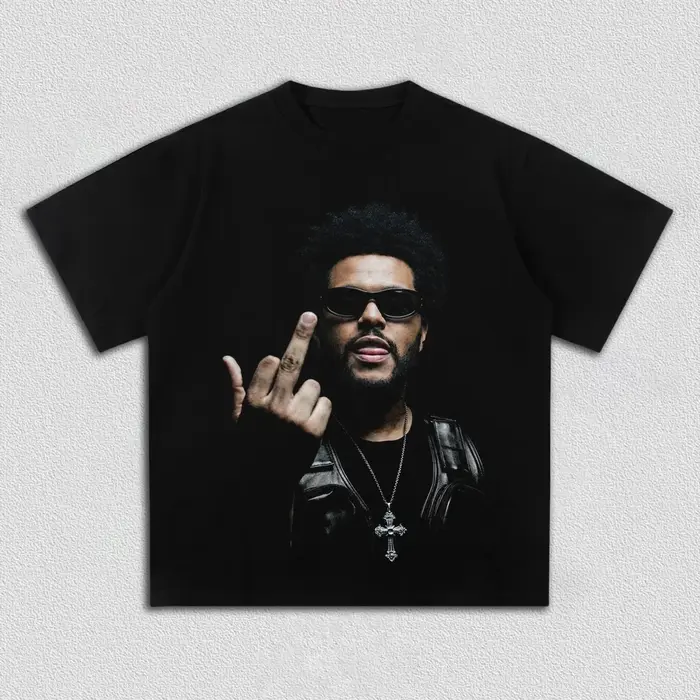 T-shirt vintage 2026 avec motif du doigt d'honneur du chanteur The Weeknd, 100% coton, unisexe, pour