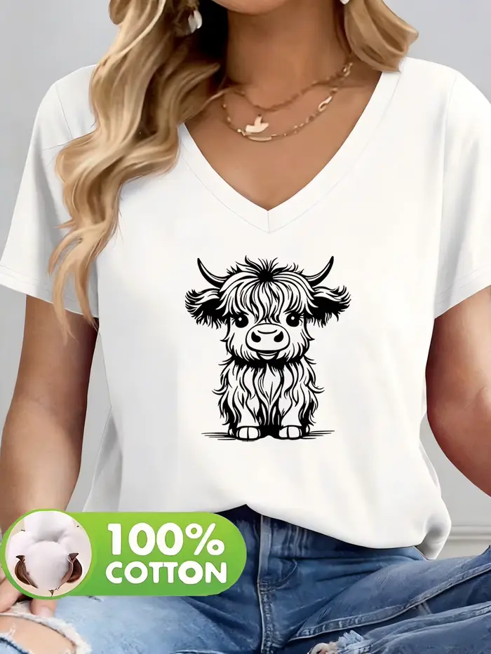 T-shirt imprimé à col en V pour femme
