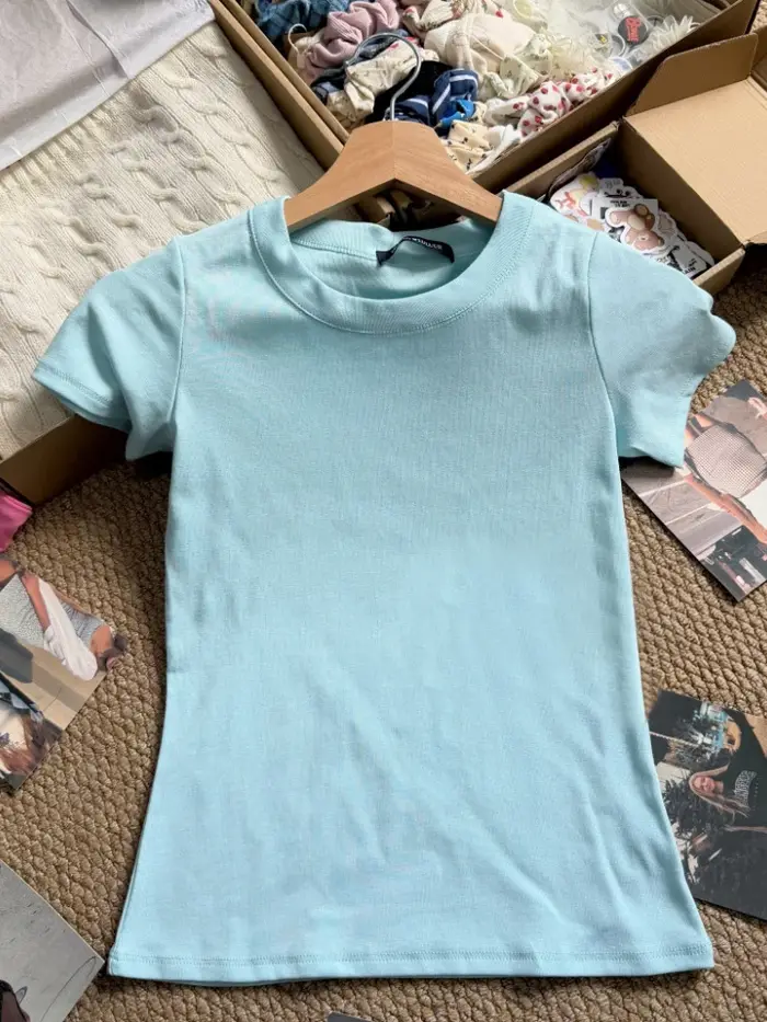 T-shirts basiques slim bleu clair pour femme