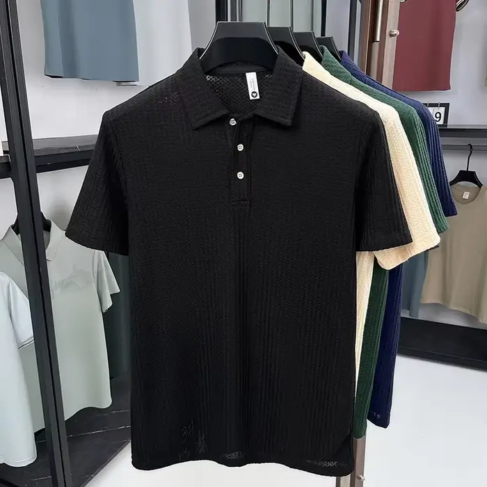 Polo homme à séchage rapide en tissu gaufré nid d'abeille