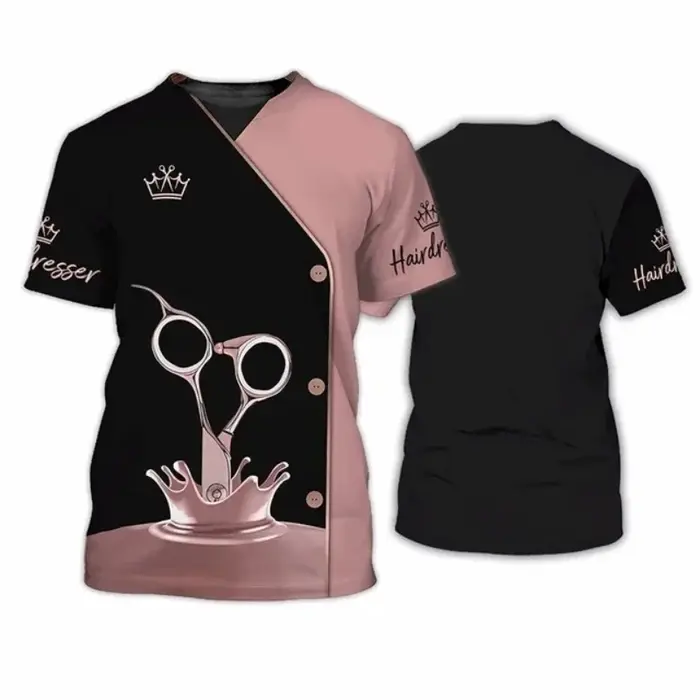 Barbier coiffeur modèle T-Shirt pour femmes Salon esthéticienne 3D imprimé t-shirts été hauts amples manches courtes