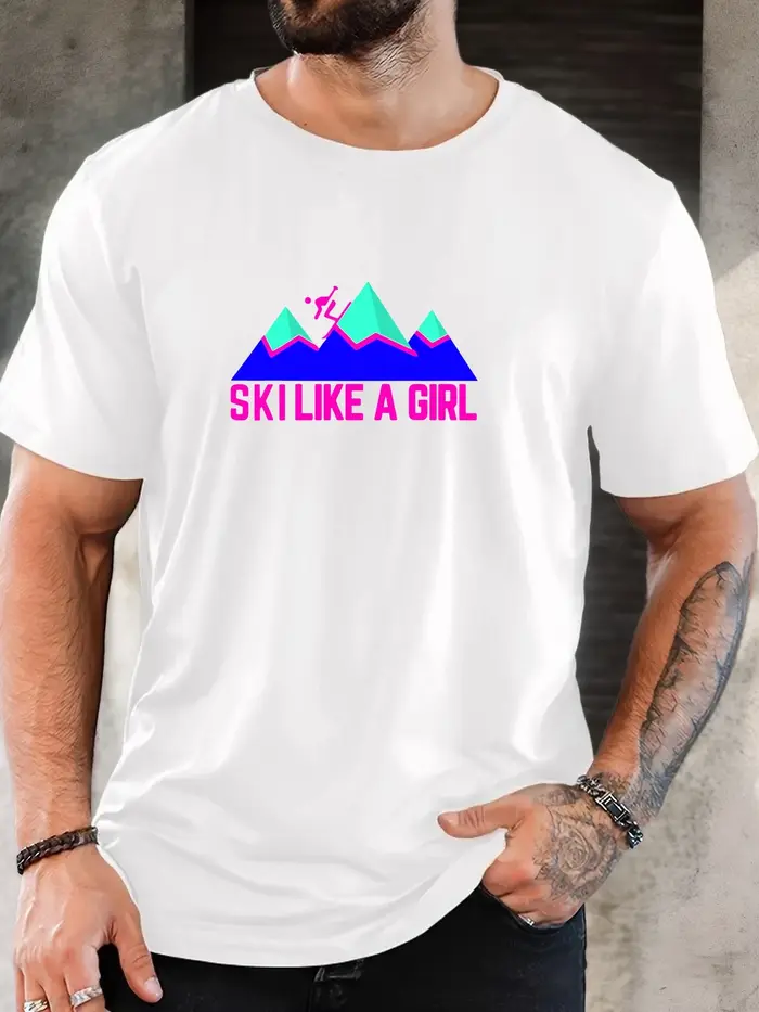 T-shirt court décontracté à col rond pour hommes SKI LIKE A GIRL