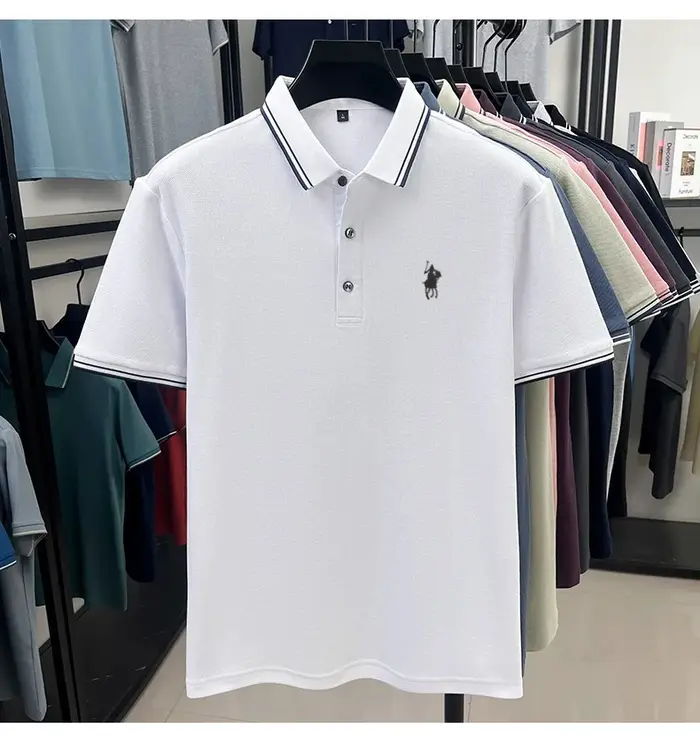 Polo pour homme avec logo Pony, col et poignets à double bordure, piqué respirant à manches courtes 