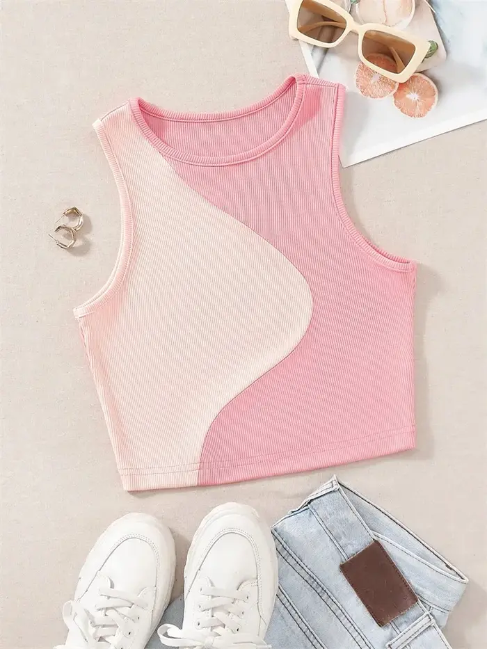 Débardeur rose en tricot côtelé pour femmes