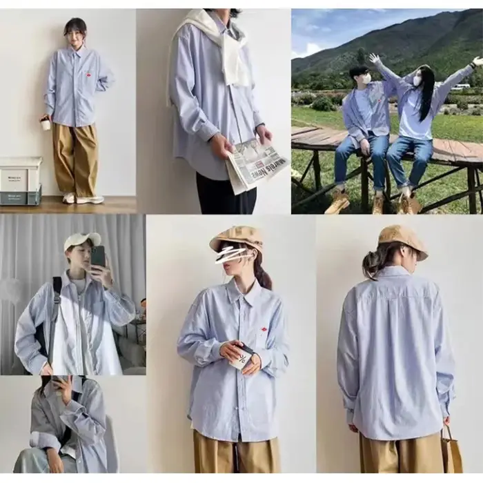 Nouveauté 2026 – Exporté au Japon – T-shirt à manches longues brodé en coton unisexe pour homme/femme – Col revers – Hauts de sweat-shirt