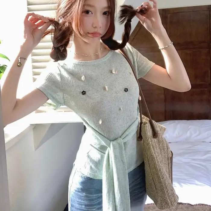 T-shirt semi-transparent à manches courtes pour femmes