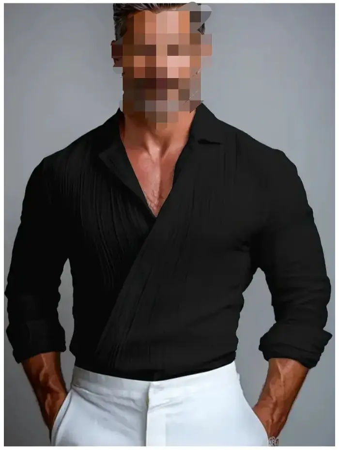 Chemise ajustée à col en V pour homme, style américain, à manches courtes, légère et confortable pou