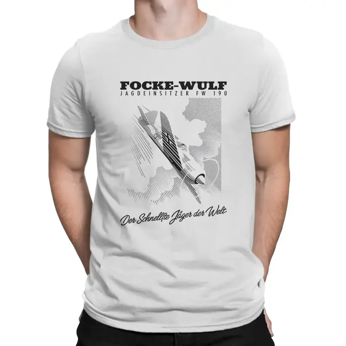 FLY-T-Shirt à Manches Courtes en Coton Pur pour Homme, Vêtement Vintage, Col Ras du Cou, Focke Wulf,
