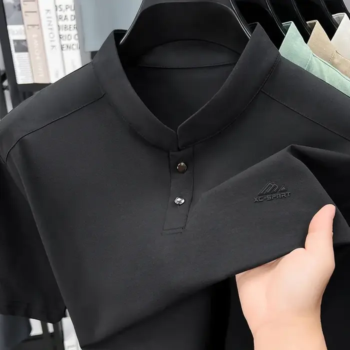 T-shirt Henley à col montant pour homme avec logo sportif