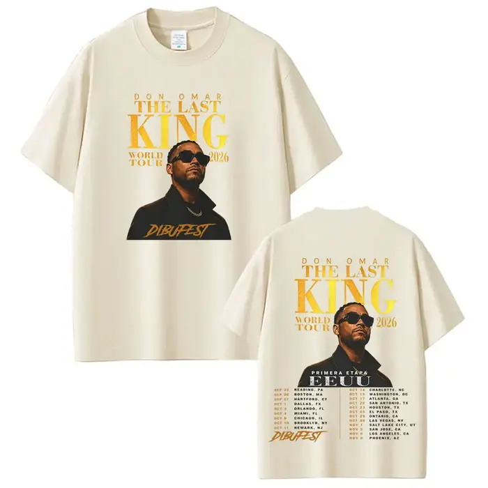 T-shirt imprimé du rappeur Don Omar The Last King Tour 2026 pour hommes et femmes