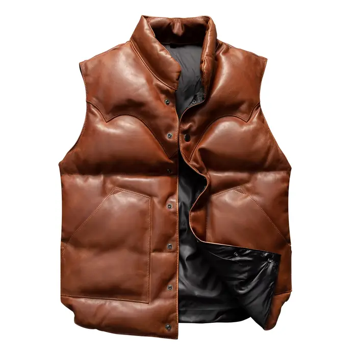 Veste en cuir véritable en peau de mouton naturelle à col montant et simple boutonnage