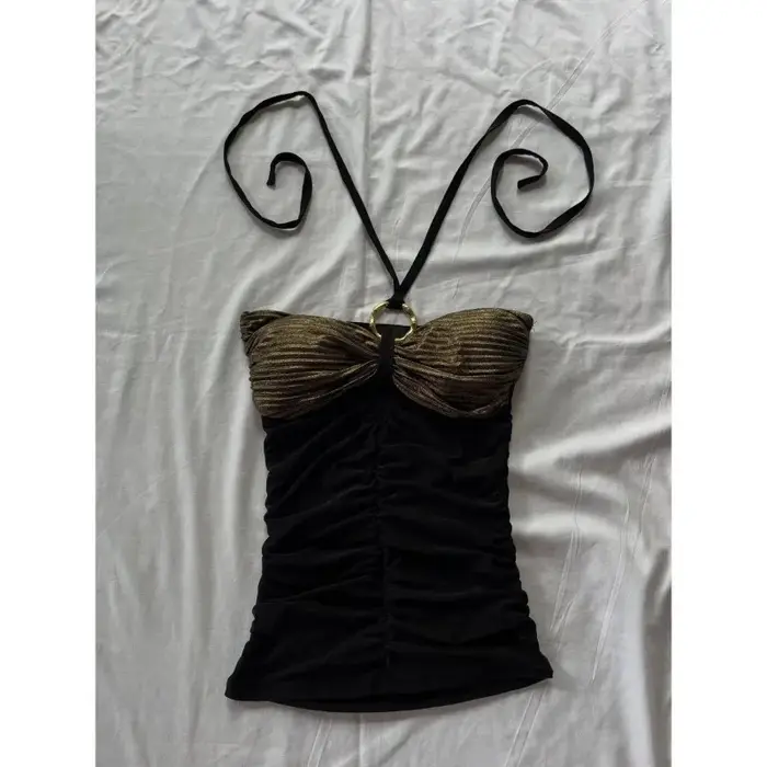 Kimutomo – débardeur court pour femmes, Vintage, Bandage, dos nu, froncé, Slim, Sexy, Y2k, esthétiqu