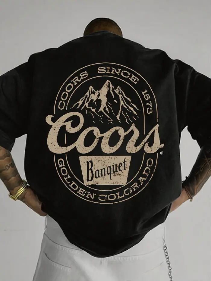 T-shirt col rond Montagnes Coors bleu foncé avec imprimés de texte Voyages de loisirs