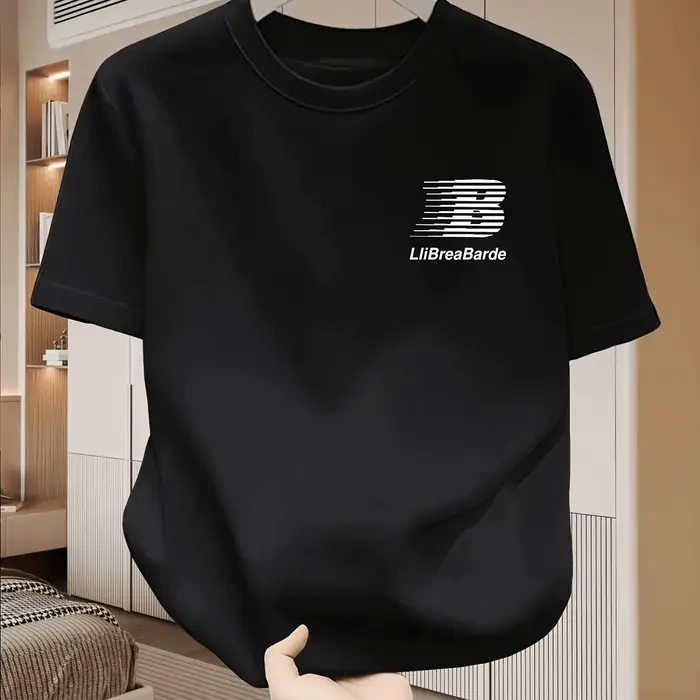 T-shirt à manches courtes pour hommes, imprimé à rayures et lettres, haut ample à col rond pour l'ét