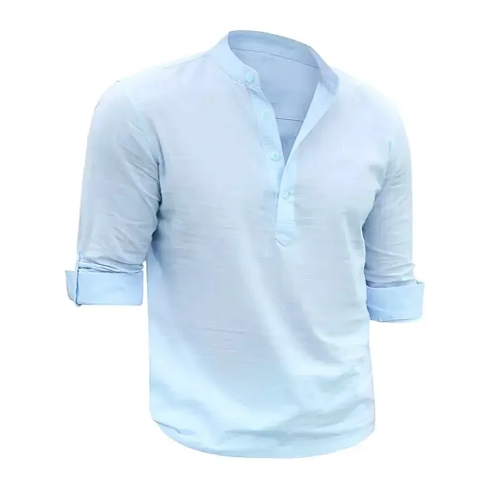 Chemises à manches longues pour hommes, col Henry, vêtements de printemps doux et décontractés, chem