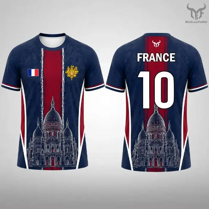 Nouveau T-shirt imprimé drapeau français pour hommes, maillot de football respirant et à séchage rap
