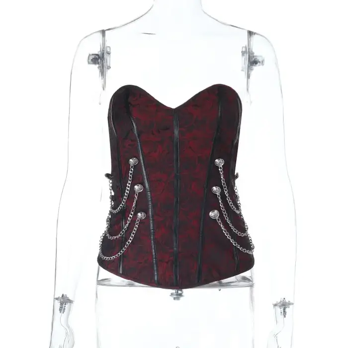 Nouveauté 2026 – Débardeur court vintage Y2K Dark Punk Grunge sans bretelles pour femme – Top bustier sexy ajouré style gothique pour l'été