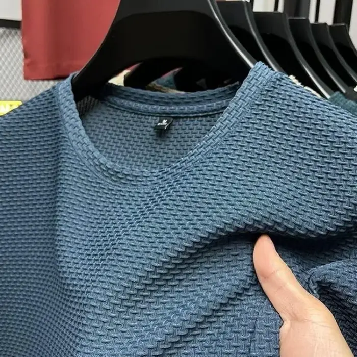 Maille glace soie T-shirt hommes à manches courtes col rond nouveau T-manches