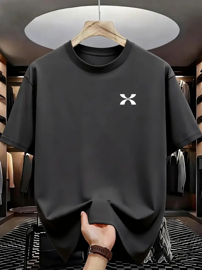 T-shirt de course à col rond pour hommes, haut fin décontracté pour l'été, imprimé, à séchage rapide, à manches courtes, respirant, pour le sport et le fitness