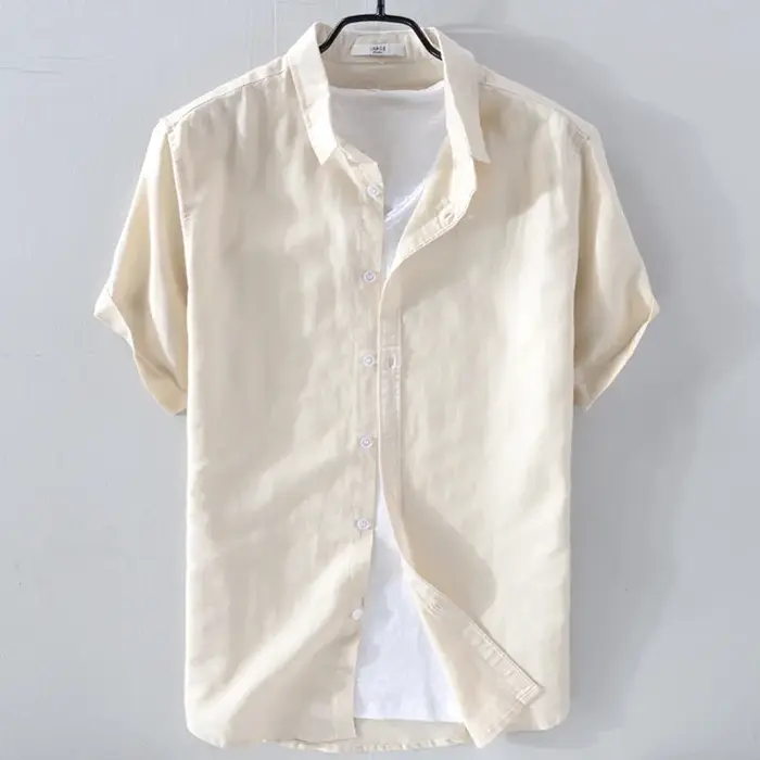 Chemise à manches courtes en lin pur pour homme, chemise blanche en lin et coton, décontractée, d'été, à demi-manches, style business décontracté