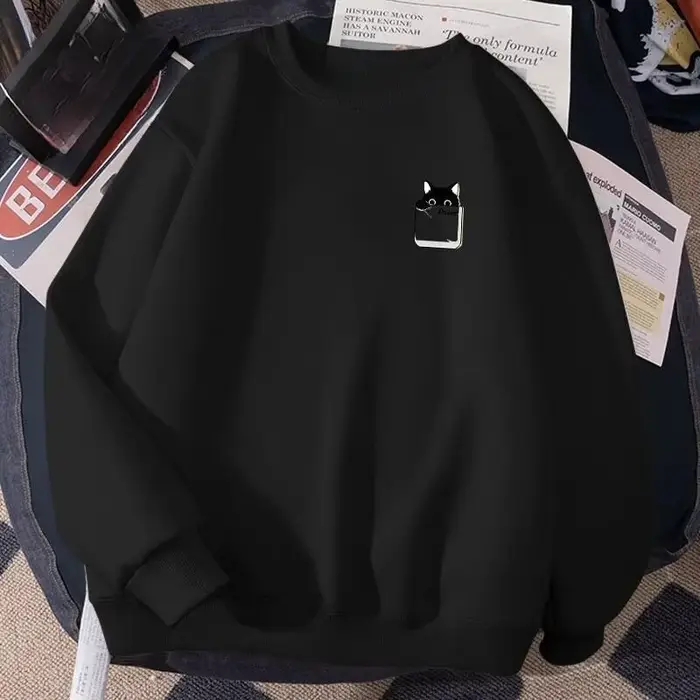 Petite boîte en papier chat noir imprimé M-8XL mâle trop résistant mode manches longues Couple vêtements