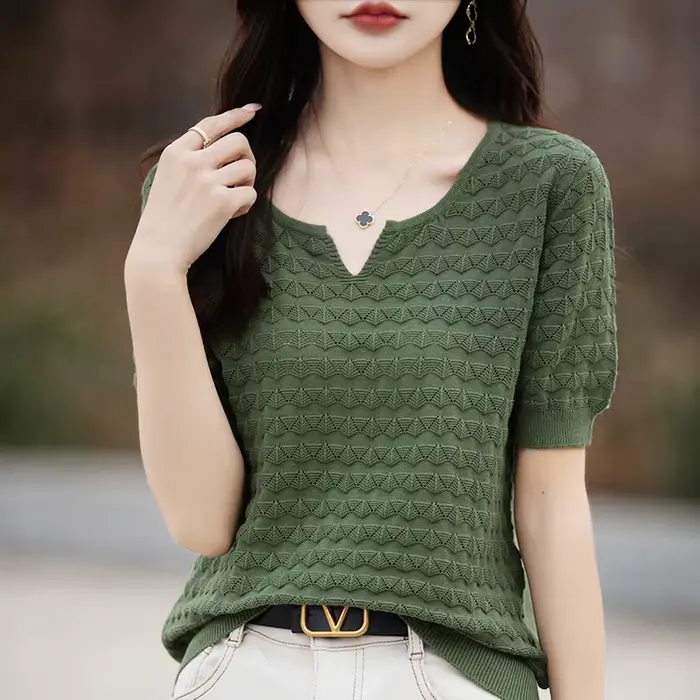 T-shirt en pur coton à manches courtes pour femmes