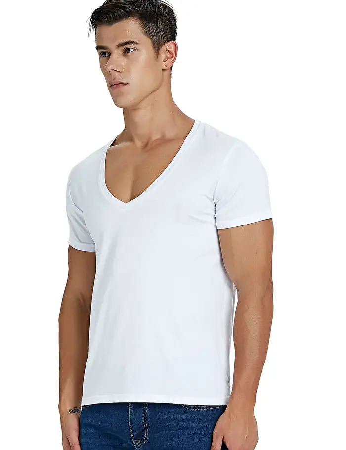 T-shirt à col en V profond pour hommes