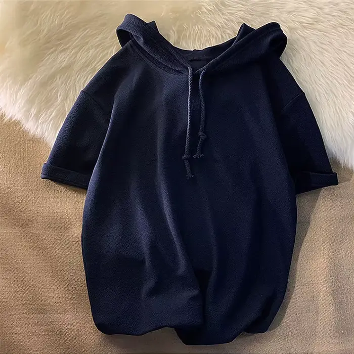 Sweat-shirt à capuche et manches courtes pour hommes