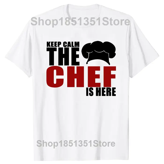 T-shirt drôle Keep Calm The Chef Is Here, en coton, à manches courtes, pour la cuisine, pour hommes,