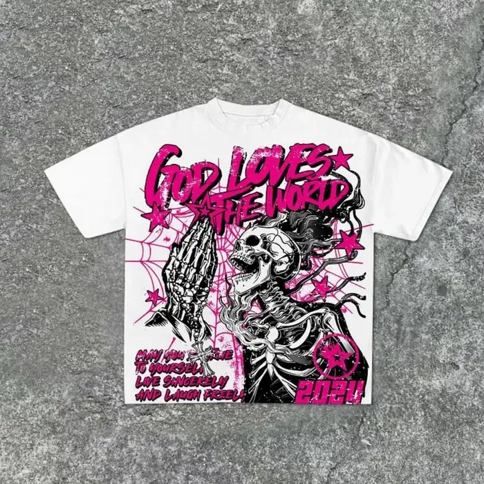 T-shirt col rond pour hommes, style à la mode, imprimé tête de mort, confortable et respirant, haut