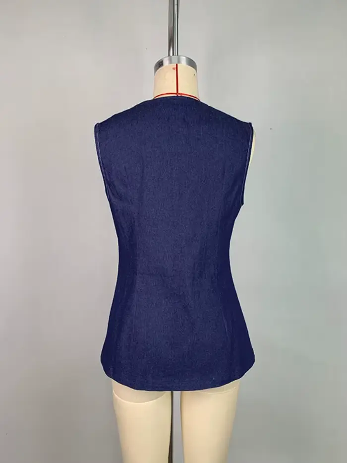 Krisstarsgirl 2025 nouveau chemisier en jean hauts pour femme été bleu élégant boutonné avec poches dessus de chemise